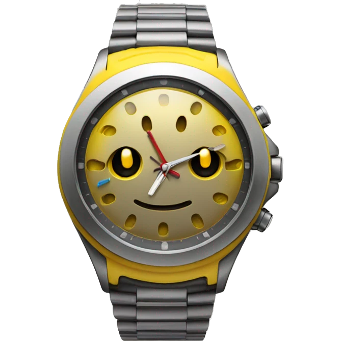 wristwatch on a yellow hand emoji
