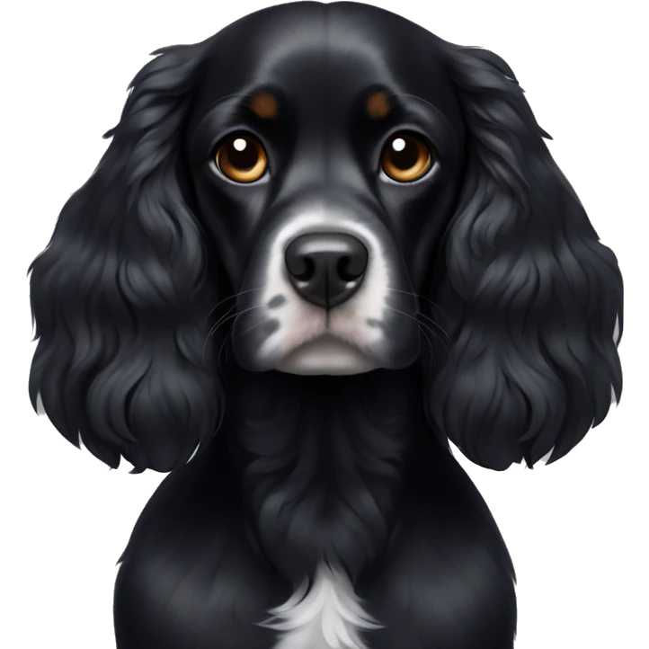 Small completely black king spaniel with black fur on face and white stripe on chest emoji