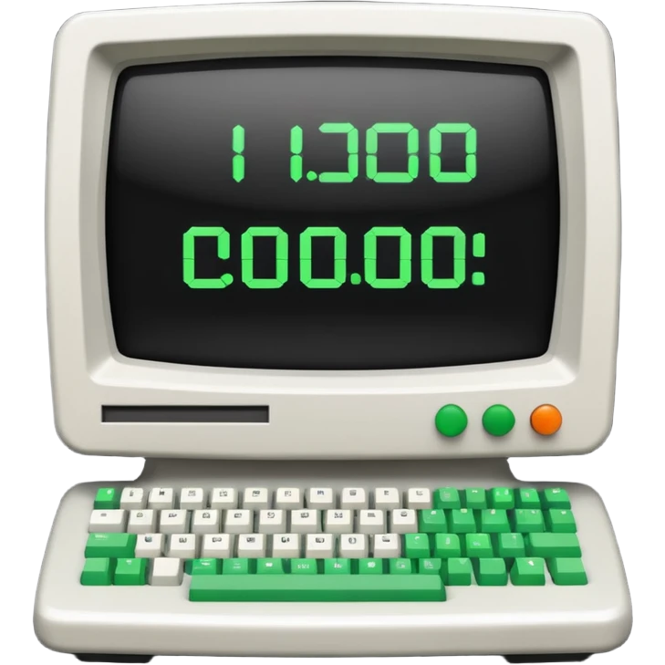 mac os icon code computer retro terminal, black, green white, numbers on the screen emoji
