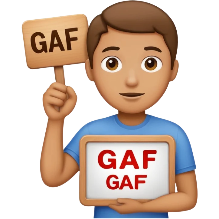 character holding sign that says gaf emoji