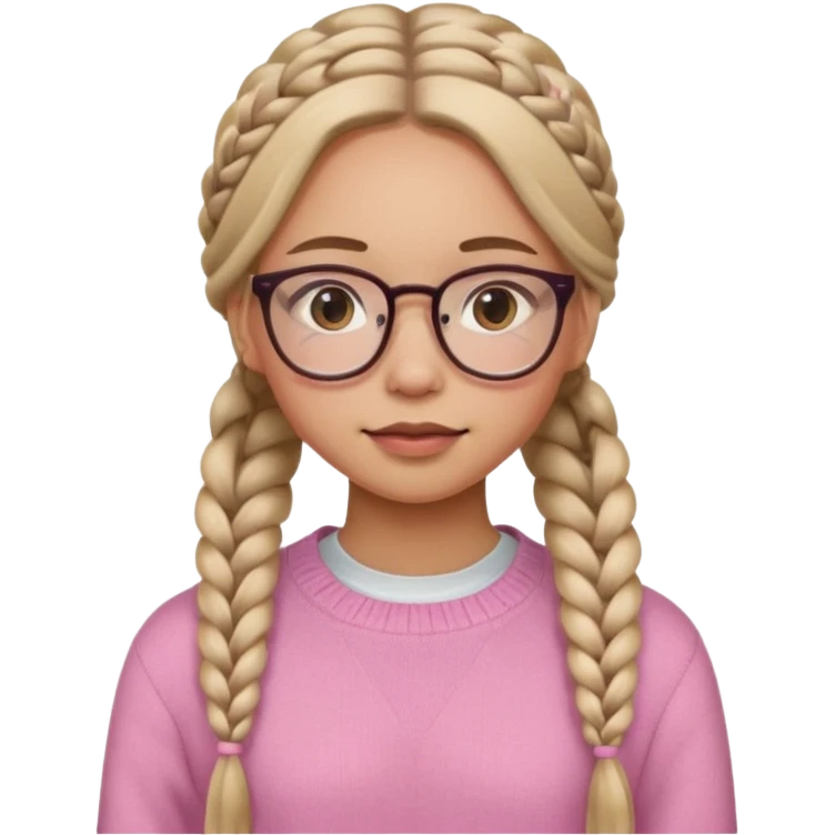 black cute young adult girl with classes and braids that are long , and some blush, in a pink sweater  emoji