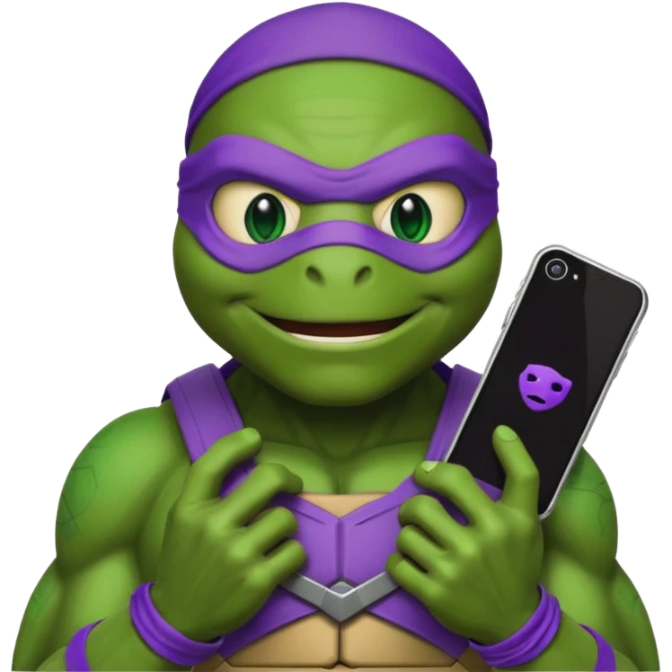 Donatello from Teenage Mutant Ninja Turtles, emoji style, head only, with a tech gadget emoji