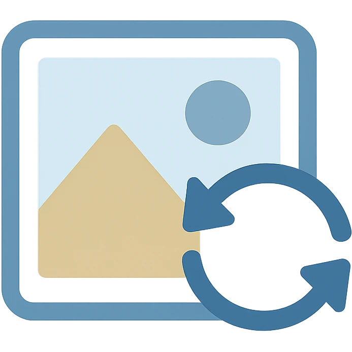 logo for photo restoration with photo frame and refresh arrows, minimal flat style emoji