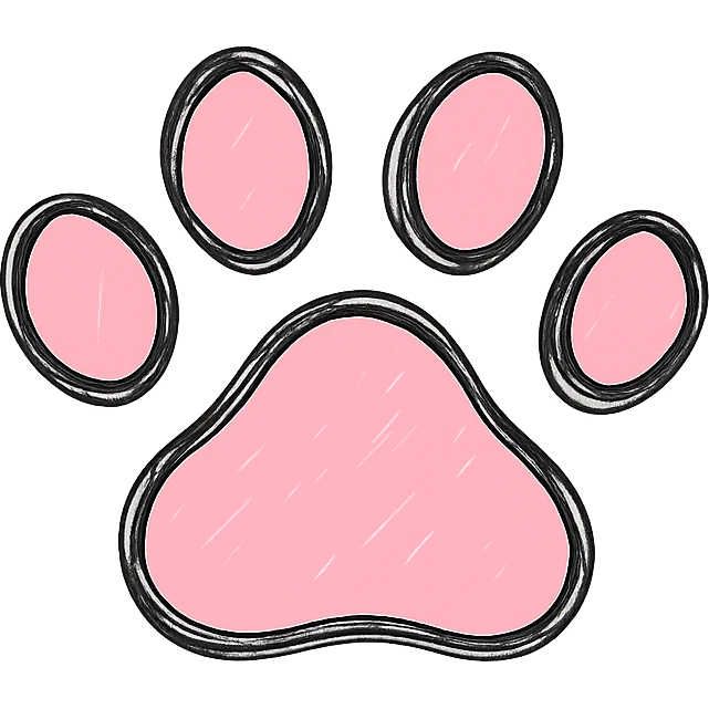hand drawn outlined icon of a pink paw print, no fill, transparent background, thick lines emoji