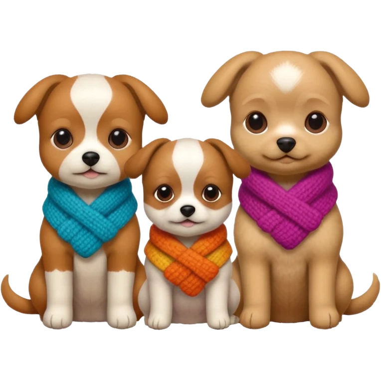3 Cagnolini piccoli seduti con vestitini di lana fatti a mano emoji