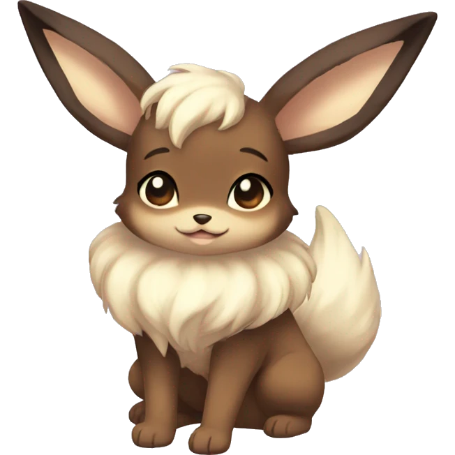 Kawaii Shiny Pastel Eevee with dark brown long emo hair covering her eyes Full Body emoji