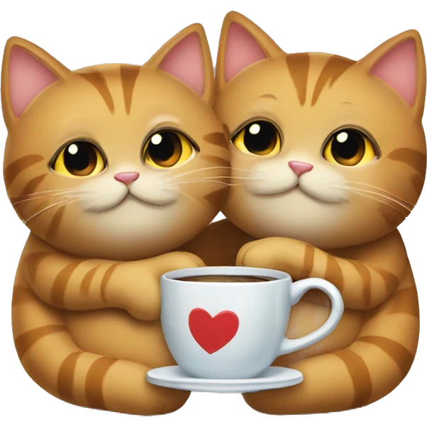 2 cats hug love and drinking coffee emoji