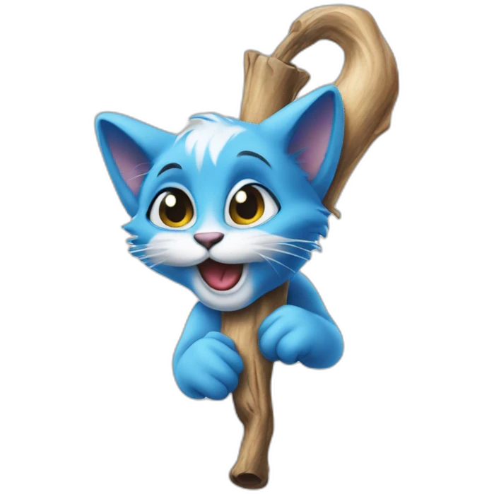 Smurf cat in one face with a stick emoji