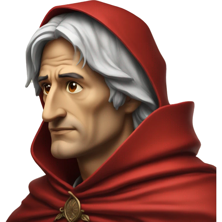 Dante Alighieri portrait in profile in a red hooded cloak emoji