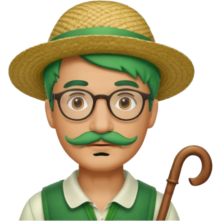 venice gondolier with green hair, iconic hat, normal glassess and mustache emoji