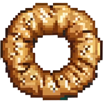 pixel art simit, small size, clear round shape, golden color, sesame seeds, isolated on white background emoji