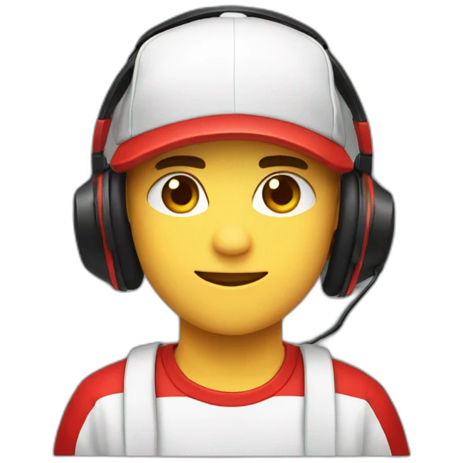 White Streamer wearing a back cap and red headphone with a shirt black and red squares emoji