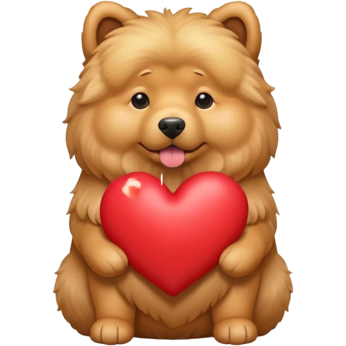 A dog holding a large heart (modeled after a Golden Chow) emoji
