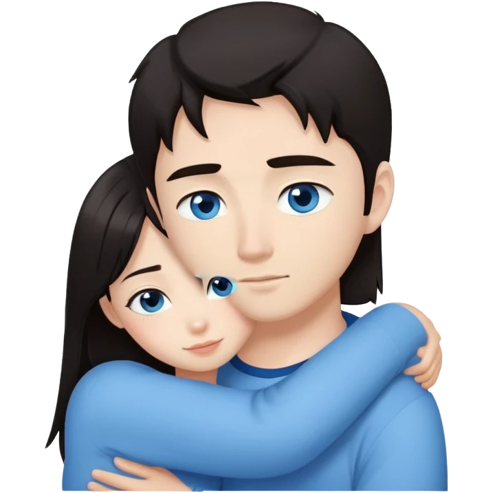 Asian girl cuddles white guy (blue eyes) emoji