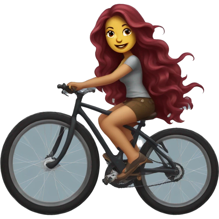 Beautiful tattooed  burgundy long haired woman riding a bike emoji