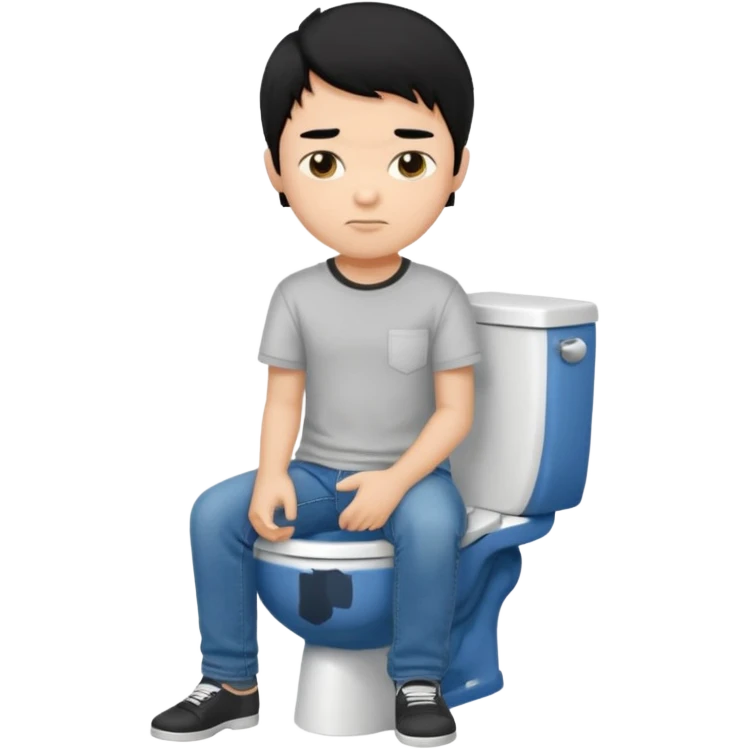 menino de tom de pele médio claro de cabelo preto sentado no vaso sanitário  emoji