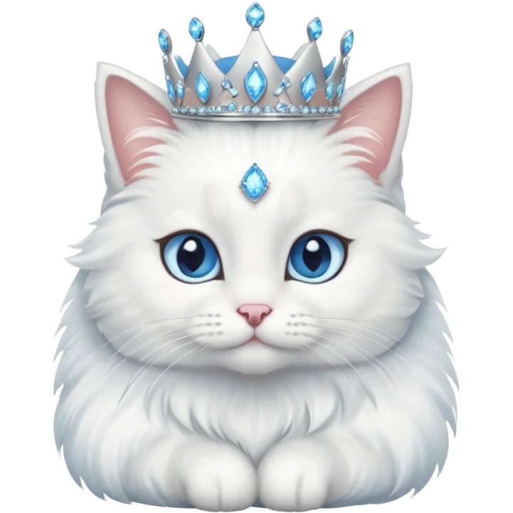Cat Queen – fluffy white cat with a small diamond tiara, sitting
 emoji