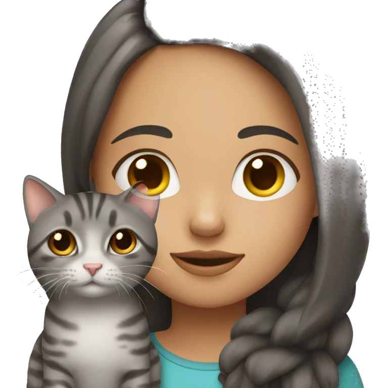 girl brunette with gray tabby cat emoji