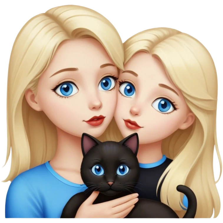 blonde blue eyes girl giving a kiss to a black cat with blue eyes  emoji