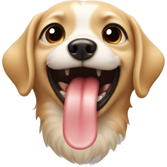 Depict a emoji that shows “yummy” with a picture of a small dog, licking its lips with its tongue emoji
