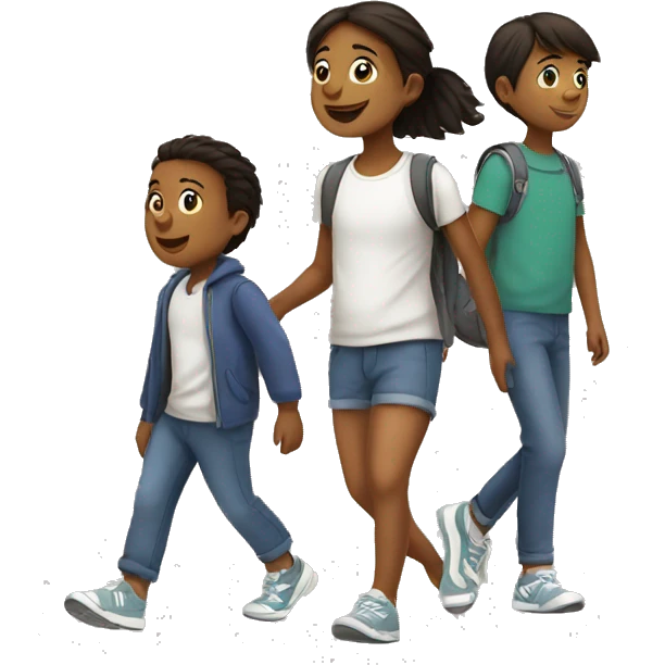 Two brothers with their sister going for a walk emoji