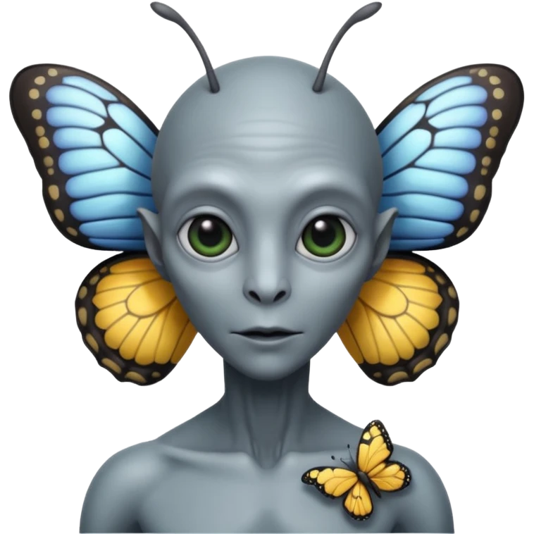an normal grey alien with seperate a butterfly on shoulder emoji