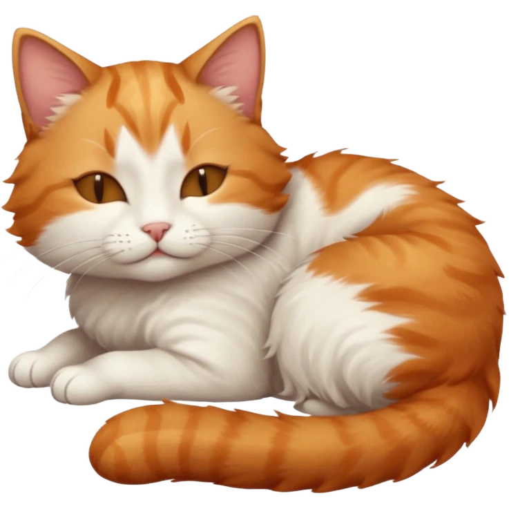 ginger and white small cat eyes closed lying down in weird position emoji