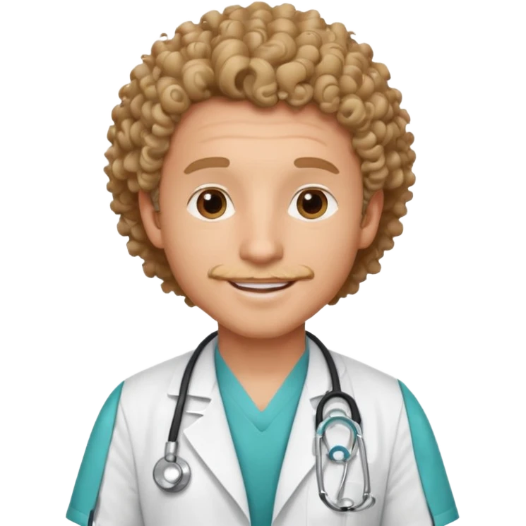 a male doctor with curly hair and cheerful face emoji