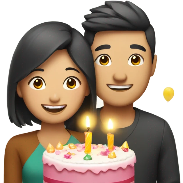Asian couple celebrating birthday emoji