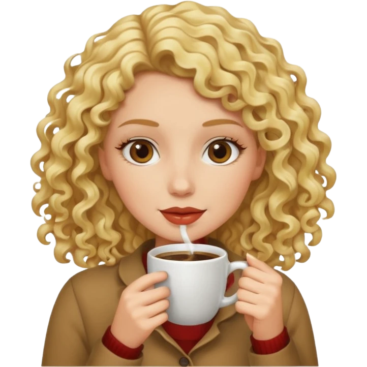 curly blonde woman drink coffee emoji