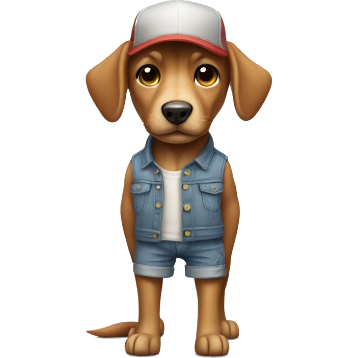 Dog in shorts and trucker cap emoji