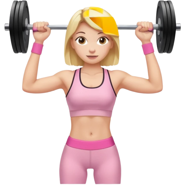 blonde girl lifting weights in light pink  emoji