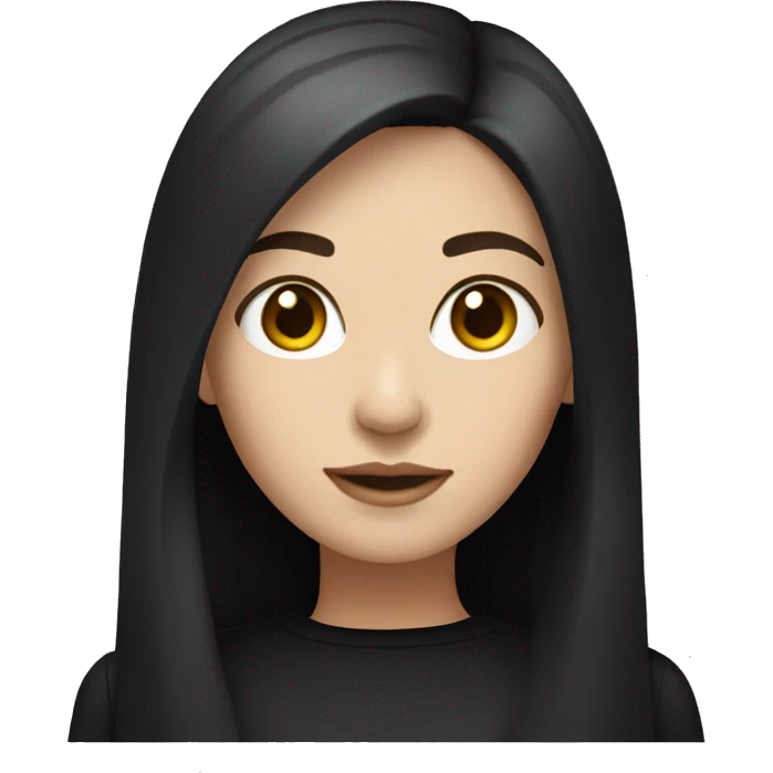 white skin woman with dark long brown straight hair and dark brown eyes, black long sleeve  emoji