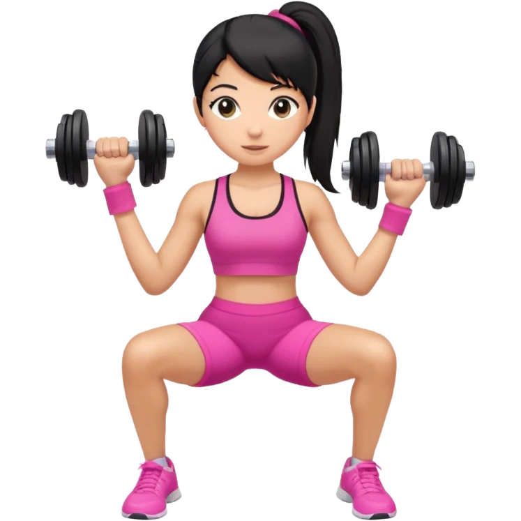 A tan girl with black hair in a ponytail. Wearing a pink gym set. Picking up dumbells emoji