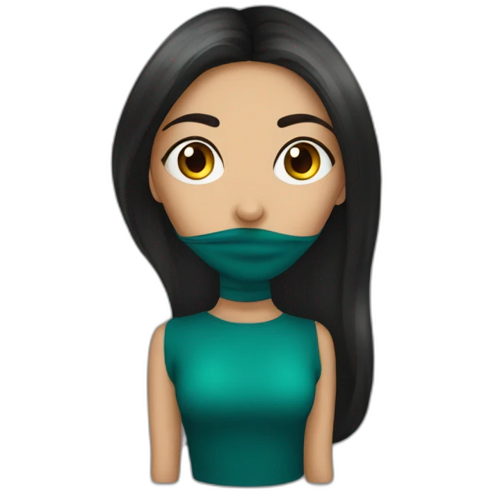 Mujer cabello largo negro ojos color café con máscara de gas emoji