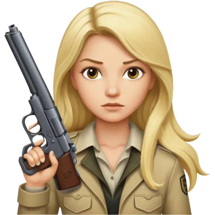 blonde long haired rockstar holding a gun emoji
