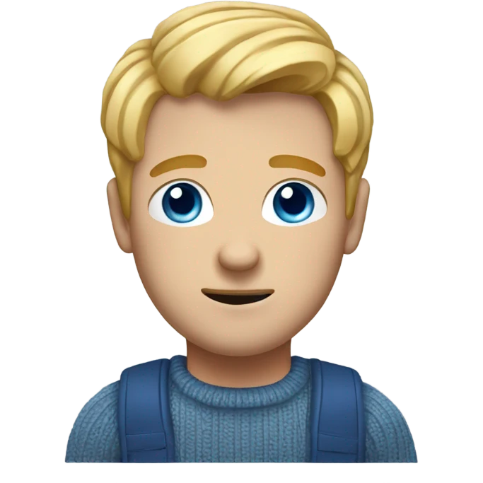 man with blue eyes and blond hair that is pushed down wearing jumper emoji