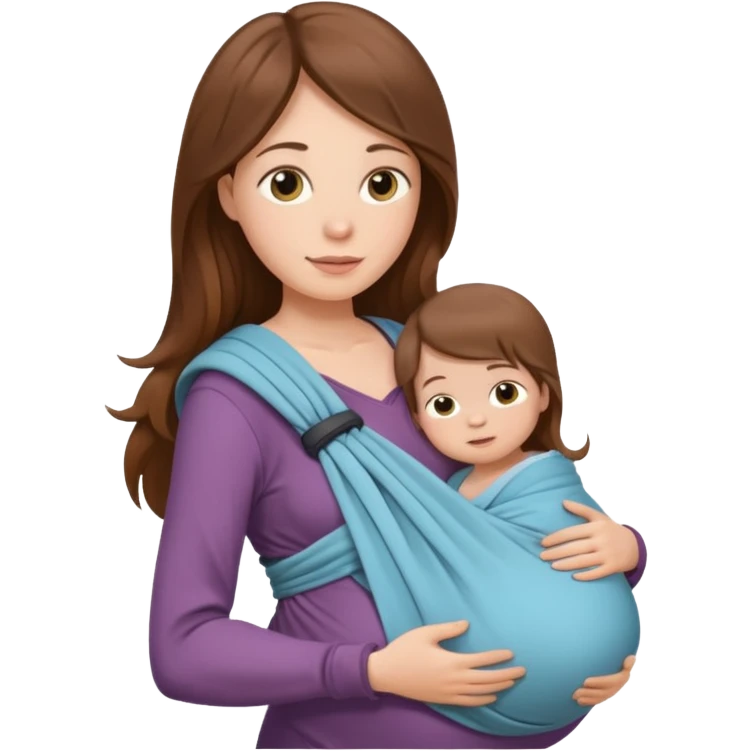 Pregnancy babywearing mom with long brown hair and fair skin with a small baby and wrap  emoji