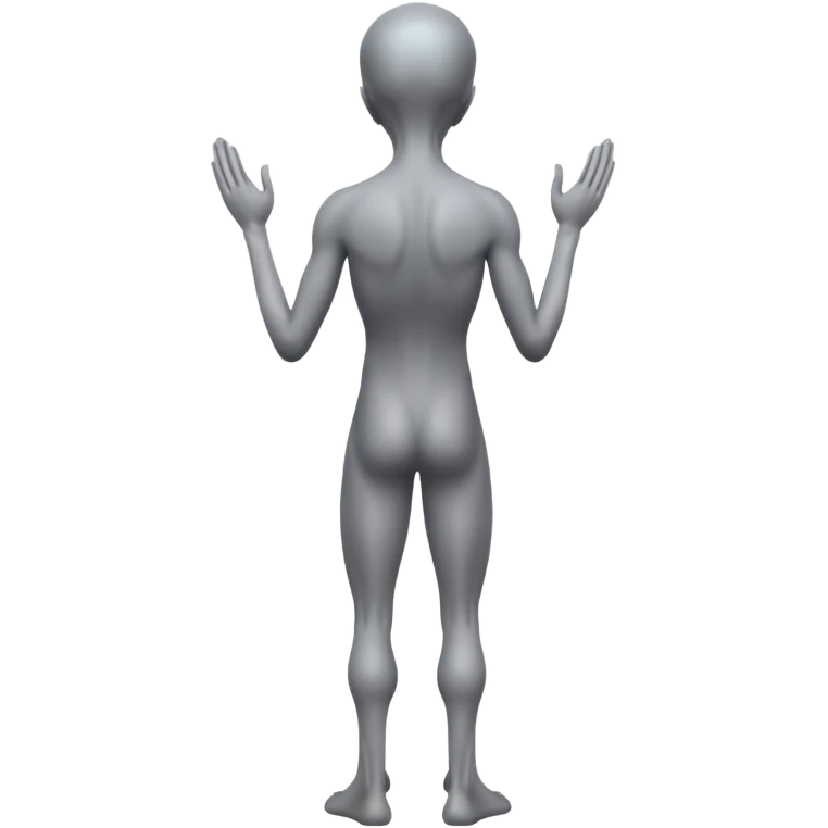 fullbody STANDING AND PRAYING HANDS gray alien FROM BEHIND  BACKVIEW emoji