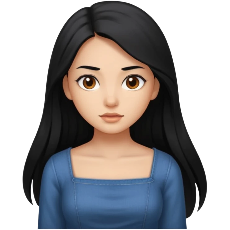 A deep skin girl with long black hair swept to the front and a square neckline shirt and brown eyes emoji