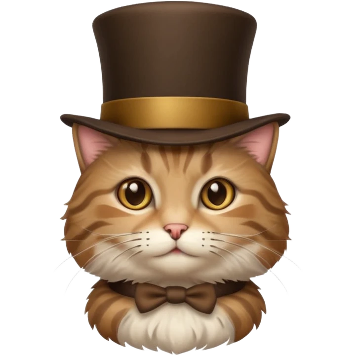 cute tabby cat with fluffy fur and a brown top hat emoji