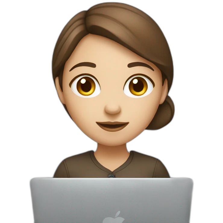 pretty programmer girl with brown hair working with MacBook emoji