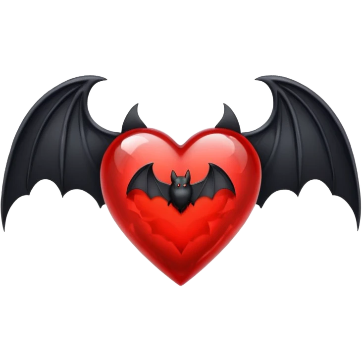 crystal red heart with black bat wings emoji