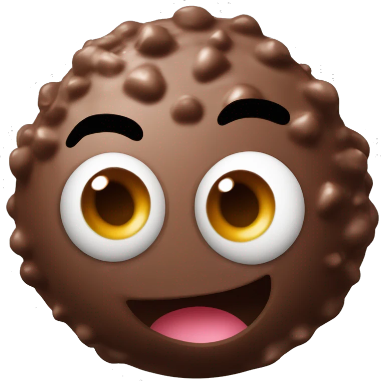 Create a chocolate truffle with very animated eyes and a lively expression. The truffle should look rich and glossy. Use a simple background to highlight the truffle. emoji
