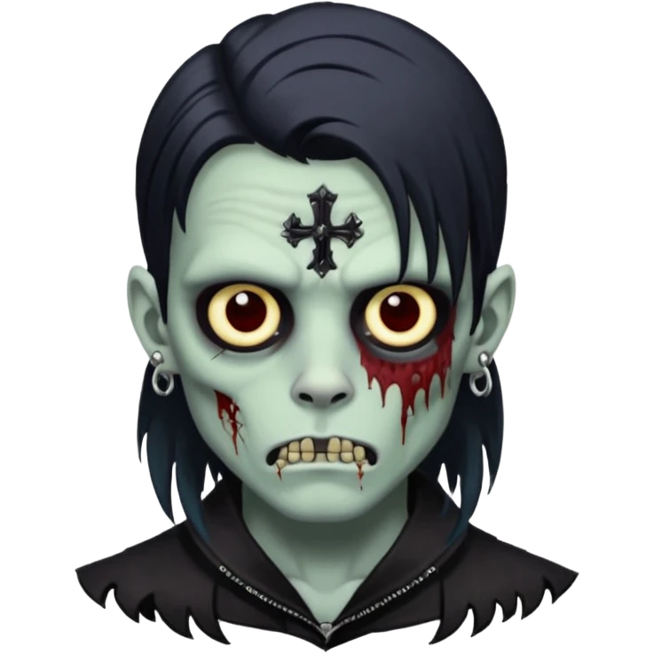 zombie boy with black symmetrical wolfcut medium long hair and piercings emoji