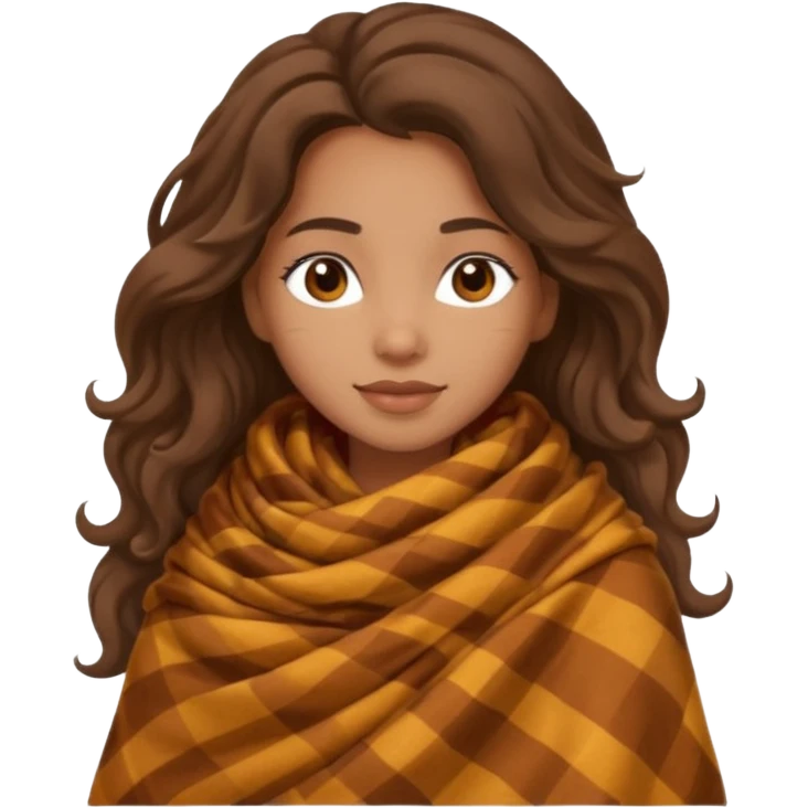 Cozy mixed girl with long wavy hair wrapped in blanket for fall emoji