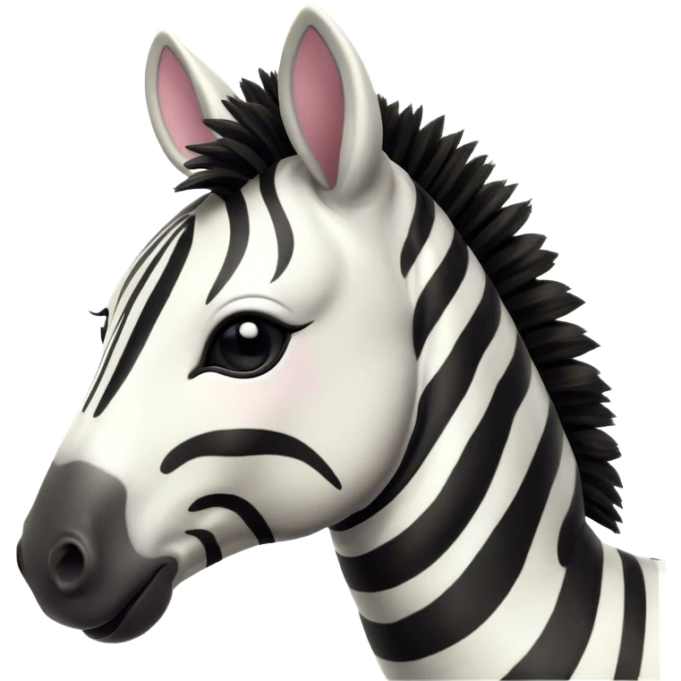 Cinematic Cute Zebra Portrait Emoji, Head tilted playfully and inquisitively, featuring a glossy, intricately striped fur of black and white, a refined, horse-like head with a long snout and alert ears, and round, sparkling eyes filled with curious wonder, Simplified yet irresistibly adorable features, highly detailed, glowing with a warm, friendly glow, high shine, affectionate and spirited, stylized with a touch of savannah whimsy, bright and endearing, soft glowing outline, capturing the essence of a mischievous yet loving zebra that feels like it could prance out of the screen and into your arms! emoji