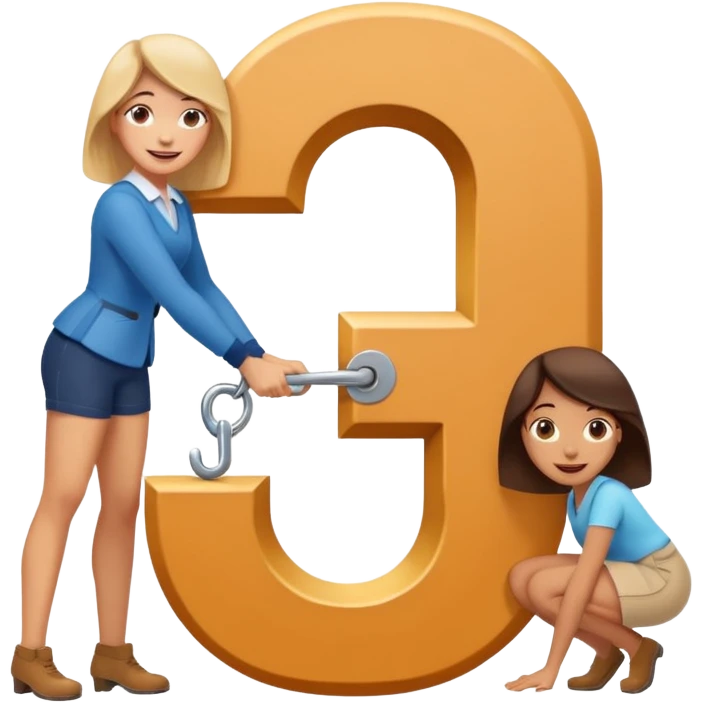 A giant Letter J with a woman on all fours with face over the hook or lower descender of the letter, smiling emoji