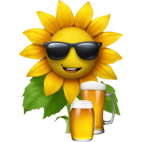 Animated sunflower holding a beer wearing sunglasses  emoji