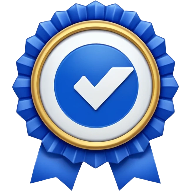 A high-resolution 3D emoji of a social media verification badge. A vibrant royal blue circular seal (hex #405DE6) with jagged, ribbon-like edges and a crisp white checkmark in the center. The style is glossy and slightly raised, featuring soft studio lighting on a clean white background." emoji